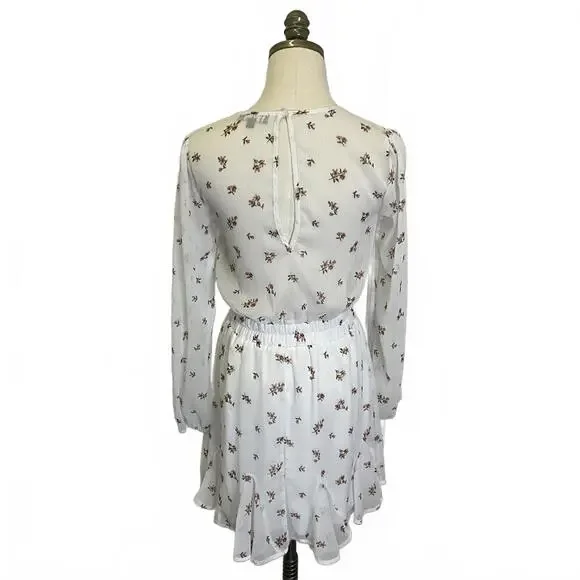 Trixxi Women's Size Small White Floral Long Sleeve V Neck Faux Wrap Dress - Picture 7 of 14